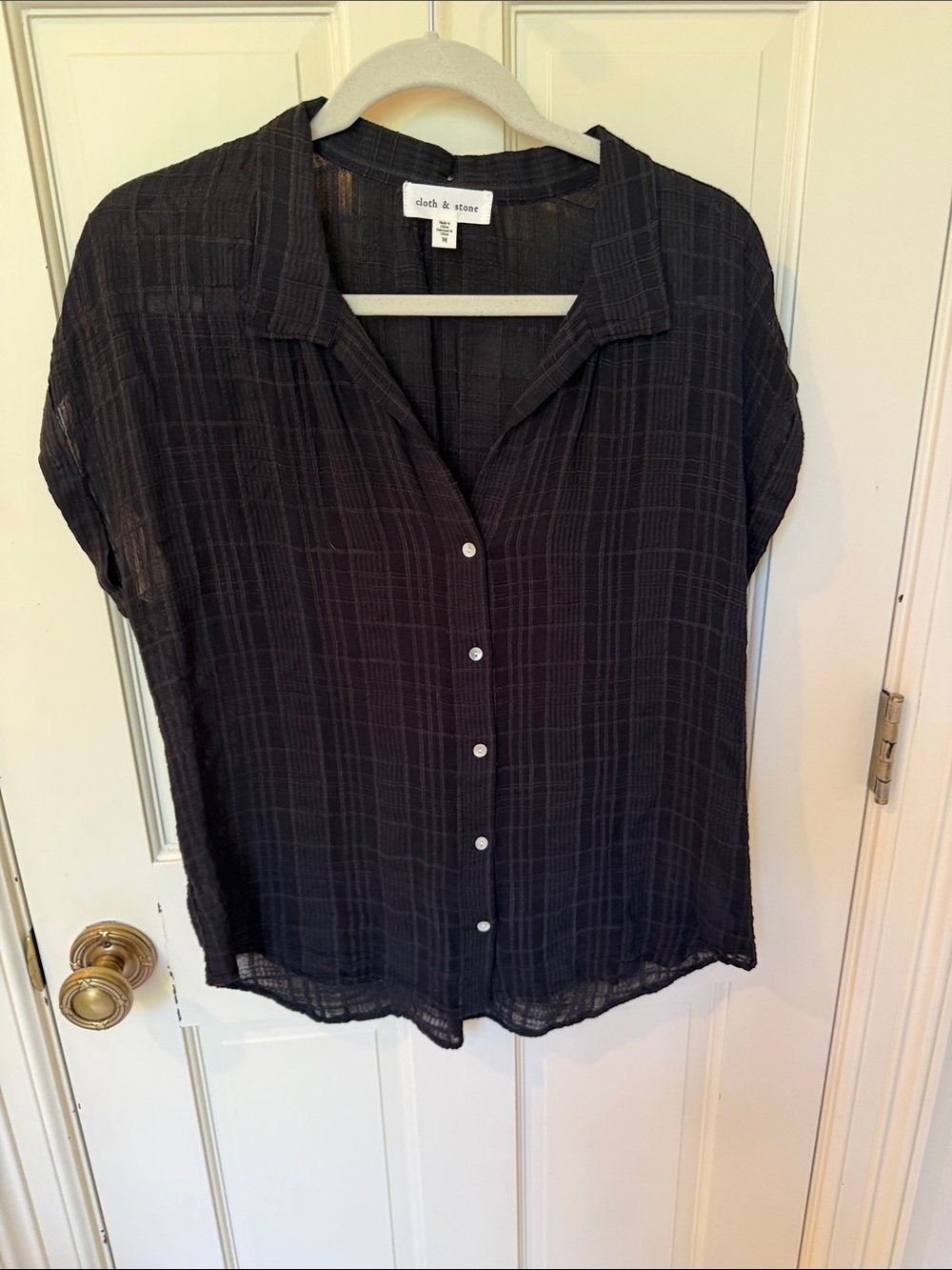 cloth & stone Black Button-Up Lightweight Short-Sleeve Top. Purchased at Evereve